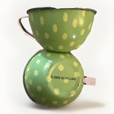 Schylling Metal Toy Tea Cups 2 Green Polka Dots Pretend Toddler Play 2005