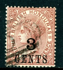 British Colonies 1888 QV Honduras 3¢/3¢ Brown Scott #29 VFU X183