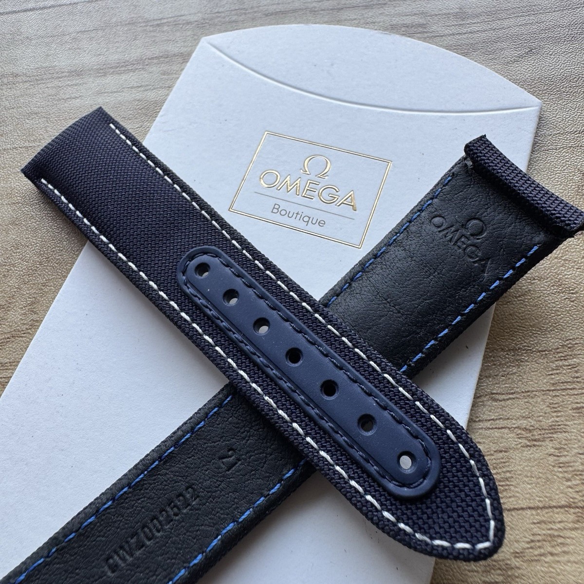 Authentic Omega Speedmaster 21mm Navy Blue Cordura Deployant Strap