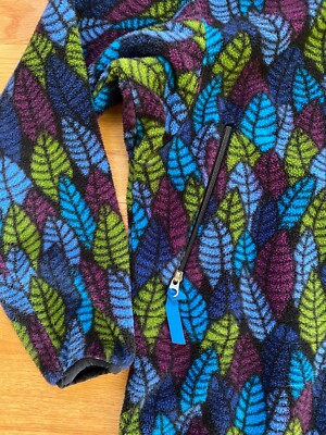 Vtg Patagonia Leaves Leaf Print Fleece Jacket USA Womens 10 M/L