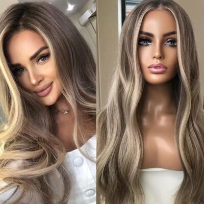 JAYLEN| LONG ASH BLONDE WAVE DEEP T PART LACE FRONT WIG Ash Blonde Synthetic Lace Front Wigs with 5 Inches Middle  main image 3