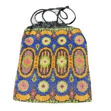 Antique 1900's Beaded Reticule Coin Purse Bag Drawstring 7.5 x8