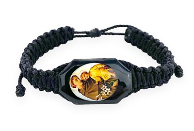 St Anthony Black Corded Bracelet Wood Charm Pulsera San Antonio