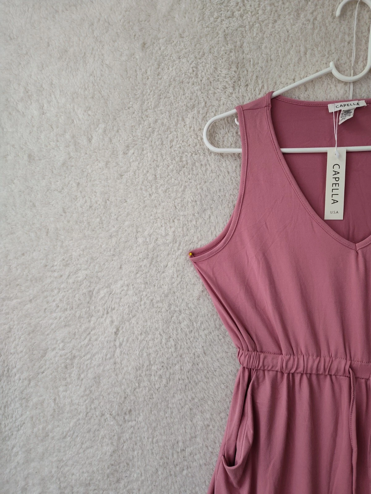 PALM ANGELS Abito donna Capella grande rosa misto poliestere senza maniche linea A tasca midi