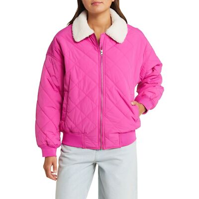 Thread & Supply Faux Shearling Collar Dad Jacket in Very Berry M NWT 