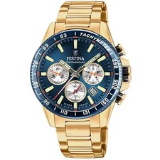 FESTINA F20634/2 Chronograph Steel PVD Gold Blue Bottom Men's Watch