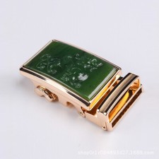 Natural Hetian Jade Leather Brave Automatic Buckle Head Men's Jade Belt Buckle