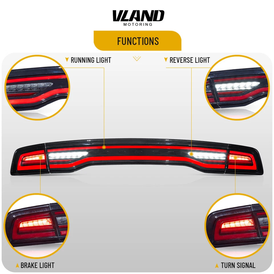 Set VLAND Clear Full Tail Light For 2011-2014 Dodge Charger Sequential&Animation - Image 4 of 4