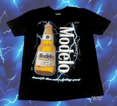 New Modelo Beer Bottle Lightning Logo Men's Vintage T-Shirt