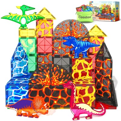 Dinosaur Toys Magnetic Tiles Lava Dinosaur World Set - Magnetic Blocks Buildi...