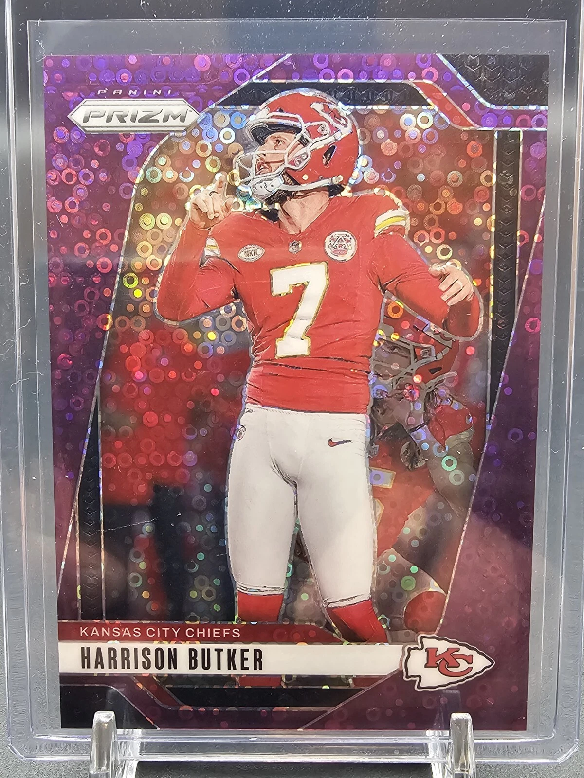 2024 Prizm Harrison Butker Purple No Huddle #/49 Kansas City Chiefs