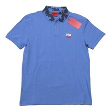 Hugo Boss Red Label Men's Blue Decho Camo Collar Print Regular Fit Polo Shirt