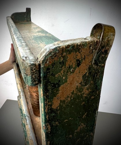 VINTAGE INDIAN SHELVING UNIT ART DECO DISTRESSED CAPPUCCINO GREEN & GREY TEAK - Picture 6 of 18