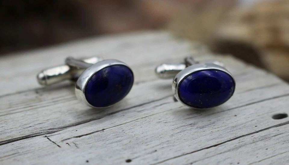 Natürlich Lapislazuli Edelstein 925 Sterlingsilber Manschetten Geschenk Für Mann - Bild 2 von 3