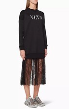 VALENTINO Garavani women’s black Oversized Printed Sweatshirt &Lace Dress size S