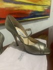 Jimmy Choo Sz 37 Textured Peep Toe Advent  Metallic Pump Platinum/Bronze 4.5 in — photo 1