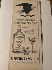 Vintage 1952 Fleischmann's Gin Best For Mixing American Bald Eagle ad