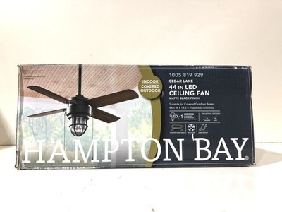 Hampton Bay Cedar Lake 44 in. Indoor/Outdoor Matte Black Ceiling Fan (OPEN)