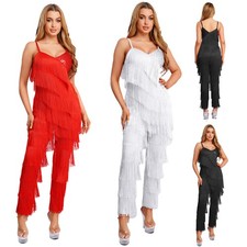 Womens Jumpsuit Party Bodysuit Ballroom Rompers Dance Costume Cha-Cha Clubwear