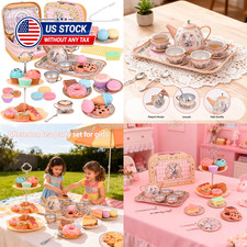 Tea Party Set for Girl, Tea Time Toys Including Tea Set Dessert Carrying Case