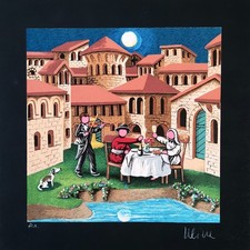 ULISSE 34x34 serigrafia su carta " Serata romantica " fondo nero