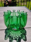 4 1/2" Tall Green Crackle Glass Rose Bowl Made By Blenko