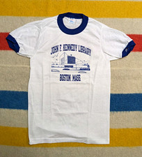 NOS VTG 70s Champion USA John F. Kennedy Library Boston Mass Ringer T-Shirt Y-L