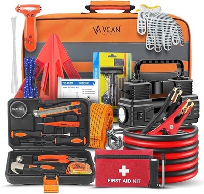 Car Emergency Kit with Air Compressor Jumper Cables Roadside Safety Tool Set 12V