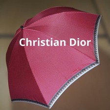 Christian Dior Vintage Folding Umbrella Pink Polka Dot Compact Gold Handle