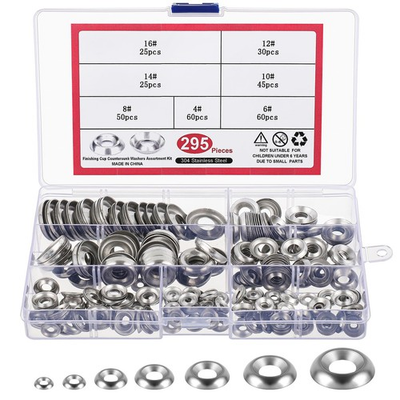 #ad #ad 295 Pcs Finish Washers #4#6#8#10#12#14#16 304 Stainless Steel Finishing Cup W... $21.04