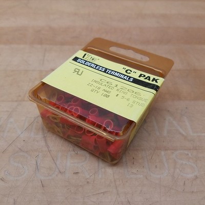(100 Pack) Klein Vaco C61206 Insulated Ring Tongue Terminal, 22-18AWG #5-6 Stud