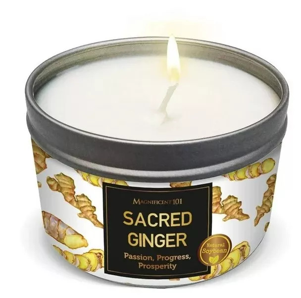 Великолепная 101%-ная ароматическая свеча с ароматом Священного Имбиря длительного действия, 6 унций
