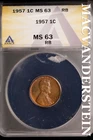1957 Lincoln Wheat Cent-ANACS MS 63 Choice Gem BU No Reserve #SLK1029
