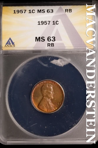 1957 Lincoln Wheat Cent-ANACS MS 63 Choice Gem BU No Reserve #SLK1029