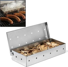 Smoker Box, BBQ Wood Chips Box for Gas or Charcoal Grills Heavy Silver 
