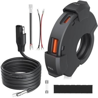 KDR-M3D Motorcycle USB Charger Clamp SAE DC 12V Water Resistant PD 30W QC3.0