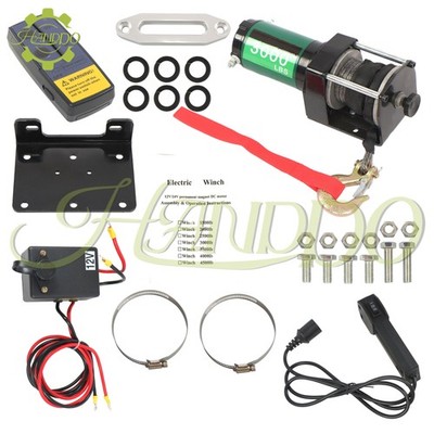 3000lbs Electric Winch 32ft Synthetic Rope 12VDC/1.3HP Wireless & Wired Remote