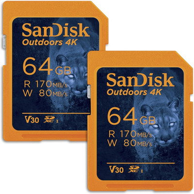 SANDISK 64GB 2-Pack Outdoors 4K SDXC UHS-I Memory Card (2X64Gb)- up to 170Mb/S, 