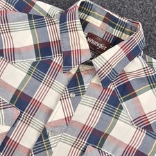 Vintage Wrangler Western Shirt 16-16.5 L Plaid Pearl Snap Short Sleeve Cowboy