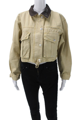 Zara Womens Basic Cotton Jacket Beige Button Long Sleeve Size XS