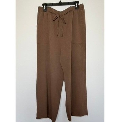 Women's 1XL Brown Wide Leg Pull On Pants Elastic Waist Lightweight