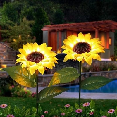 2 Pack Solar Sunflower Garden Stake Lights, Warm White Outdoor LED Decor