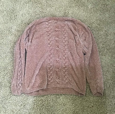 Women s Pink Cable-Knit Pullover Sweater Crew...