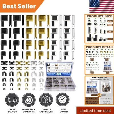 144PCS Zipper Repair Kit - 4 Sizes (#3, #5, #8, #10), Insertion Pins, Zippe