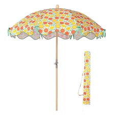 LAGarden Our Beach Umbrella Sand Beech Wood Pole Carry Bag Orange Grapefruit