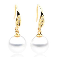 Pacific Pearls® AAA 11 mm Australian South Sea Pearl Earrings Diamonds 18k Gold
