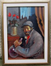 GIANFRANCO ANTONI - UOMO CON VASO - VECCHIO, GRANDE QUADRO DIPINTO OLIO TELA