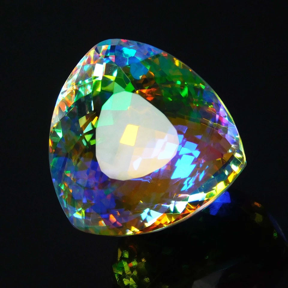Trillion Cut A++ Rainbow Mystic Quartz 60 Carat Loose Gemstone CERTIFIED - Image 2 of 4