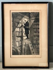 Antique Framed Landscape Etching with Cattle at Water's Edge — listing 3