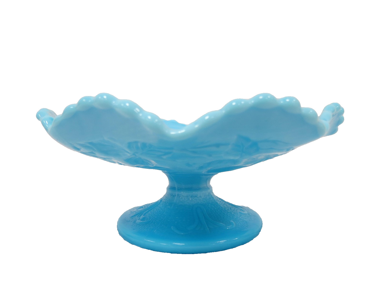 VTG Milk Glass Pedestal Compote Dish Swirl Leaf Decorative Design Bowl Candy